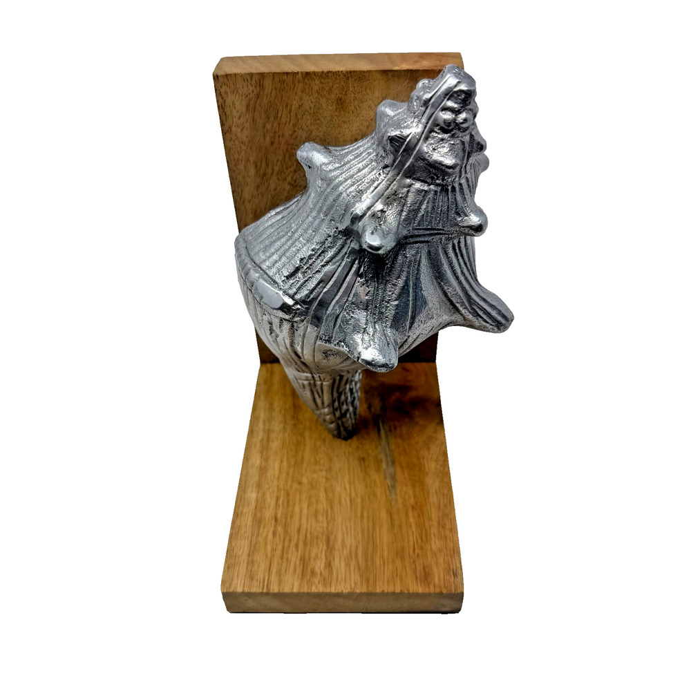 Vintage Cast Metal Shell Bookends Wood Base Made in India Nautical Decor - Picture 7 of 12